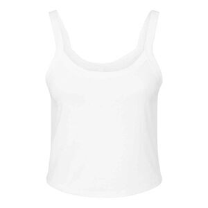 Womens/Ladies Micro-Rib Spaghetti Strap Tank Top / Solid White Blend